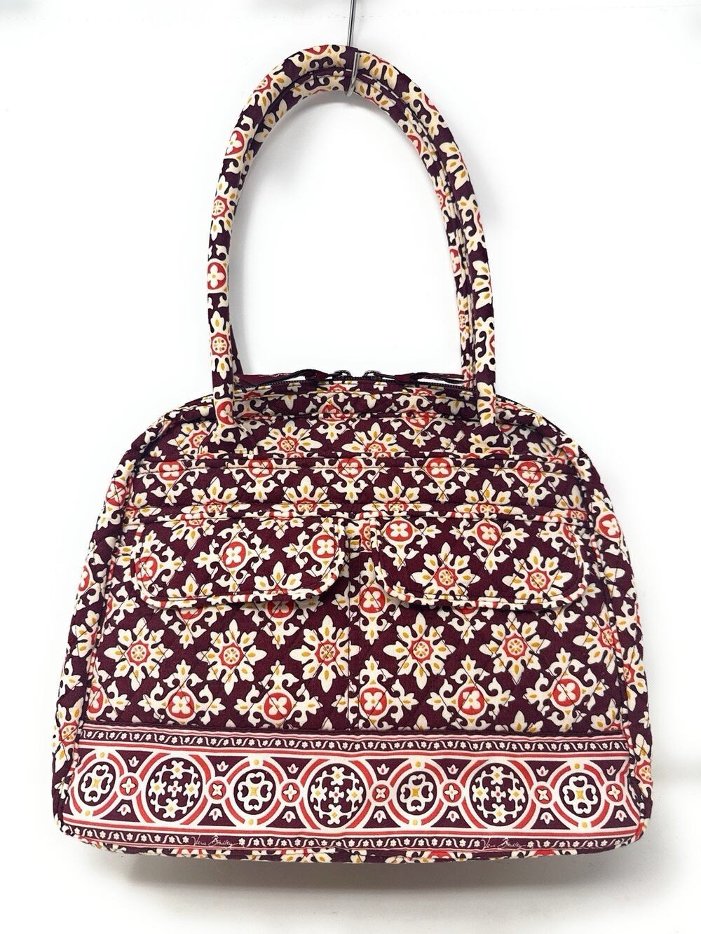 Vera Bradley Maroon Medallion Rolled Double Handles Shoulder Bag Zip Closure